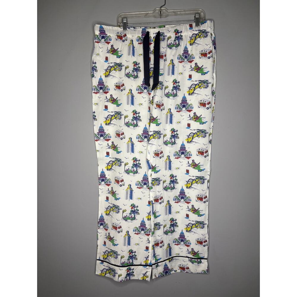 NWOT Katie Kime Women's Size XL White Button Down Print Pajama Sleep Pants